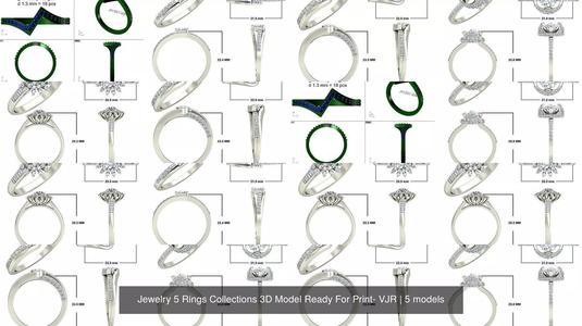 Jewelry 5 Rings Collections 3D Model Ready For Print- VJR