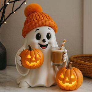 Cute Halloween Ghost with Pumpkins 3D Printable Figurine Spooky Decor Fall Decoration 3d Model  Halloween Spooky Decoration, Hilarious Ghost Figurine STL