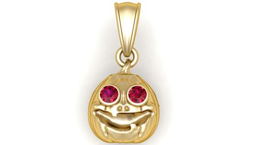Golden Pumpkin Pendant with Ruby Eyes