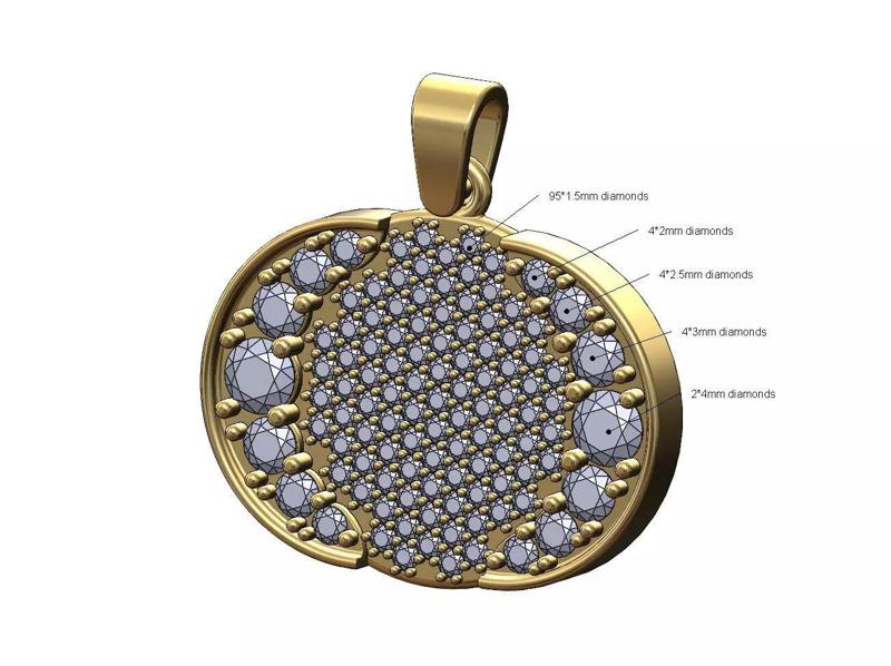 Iced oblang double diamond crescent moon pendant bail