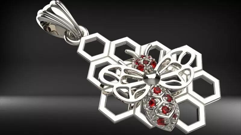 Honeycomb Bee Pendant Necklace Jewelry