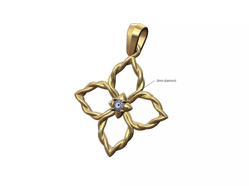 Open 3mm diamond buds flower braided wire pendant charm