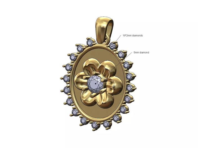 Oval diamond florentine rosette pendant charm