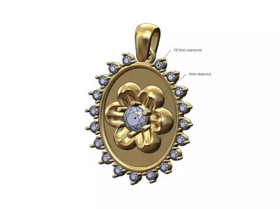 Oval diamond florentine rosette pendant charm