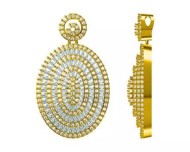 JCD format Vintage oval shape baguette cut diamond shape pendant