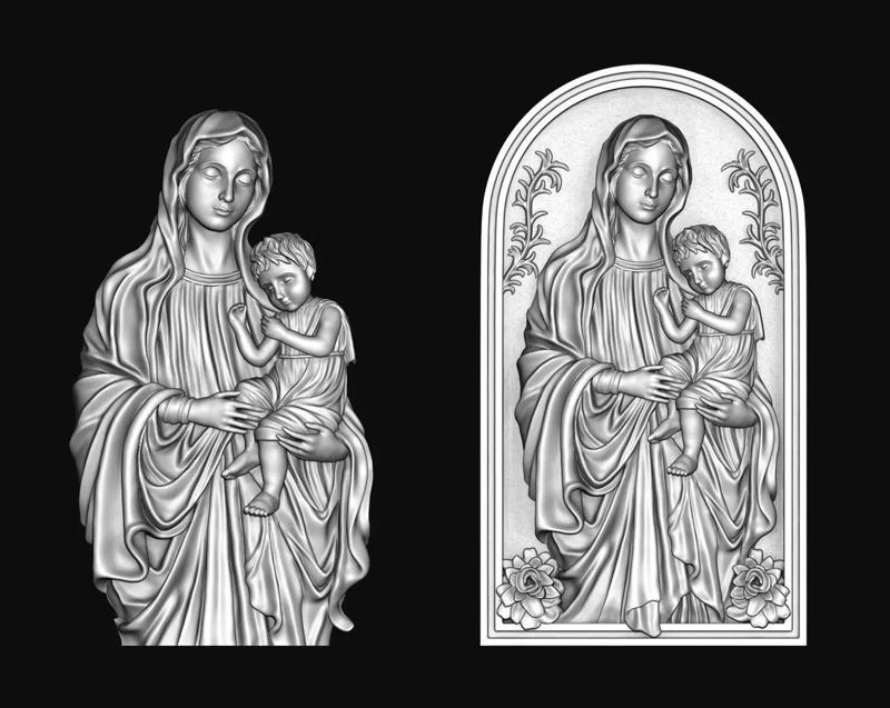 Virgin Mary With Jesus Bas Relief And Pendant