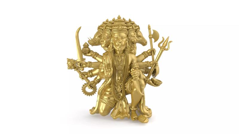 Hanuman ji Panchamukh 3D-Print-Model No2 -Jewelery Murti-