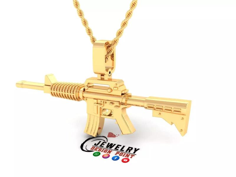 Custom M16 Gun Plain Pendant - Weapon Necklace
