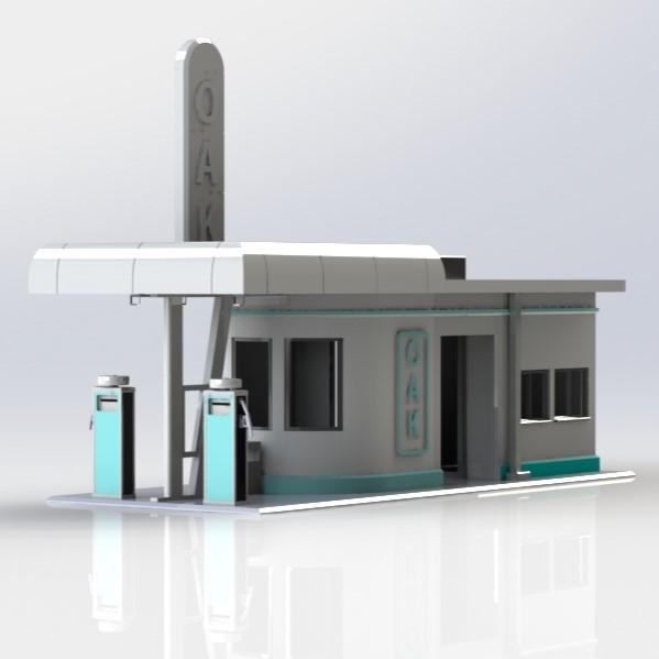 SERVICE STATION OAK TOTAL ANTIQUE MODEL GARAGE SLOT RACING 1/32 1/43 DIORAMA AROMUR