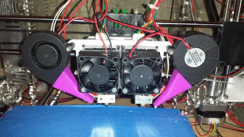 Dual blower filament cooling fan mount for Folger Prusa i3 Dual Extruder