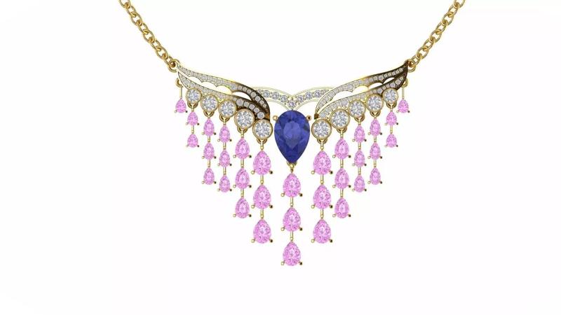 Pear Gemstone Diamond Necklace Mangalsutra Design File