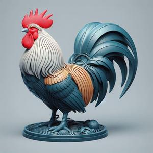 2173 Colorful 3D Model of a Rooster on Base, pug, dachshund, poodle, rooster, dog, dogue, elephant, beagle, monkey, lion, fox, bull terrier, pomeranian, galgo, wolf, doberman pinscher, newfoundland, crocodile