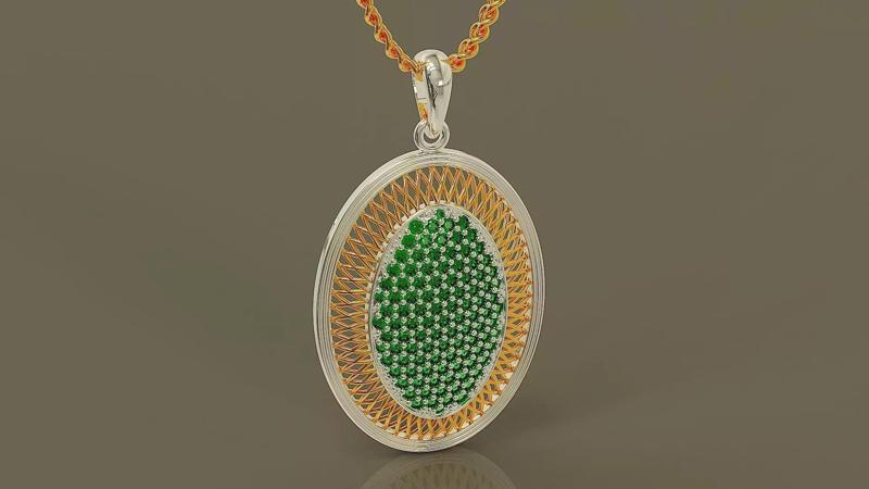 Pave set round shape diamond textured oval pendant