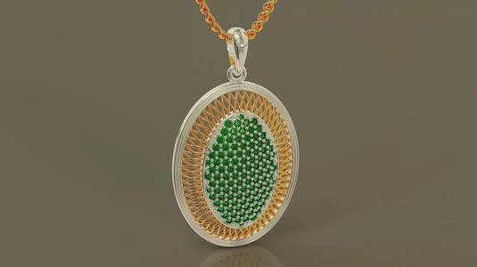 Pave set round shape diamond textured oval pendant