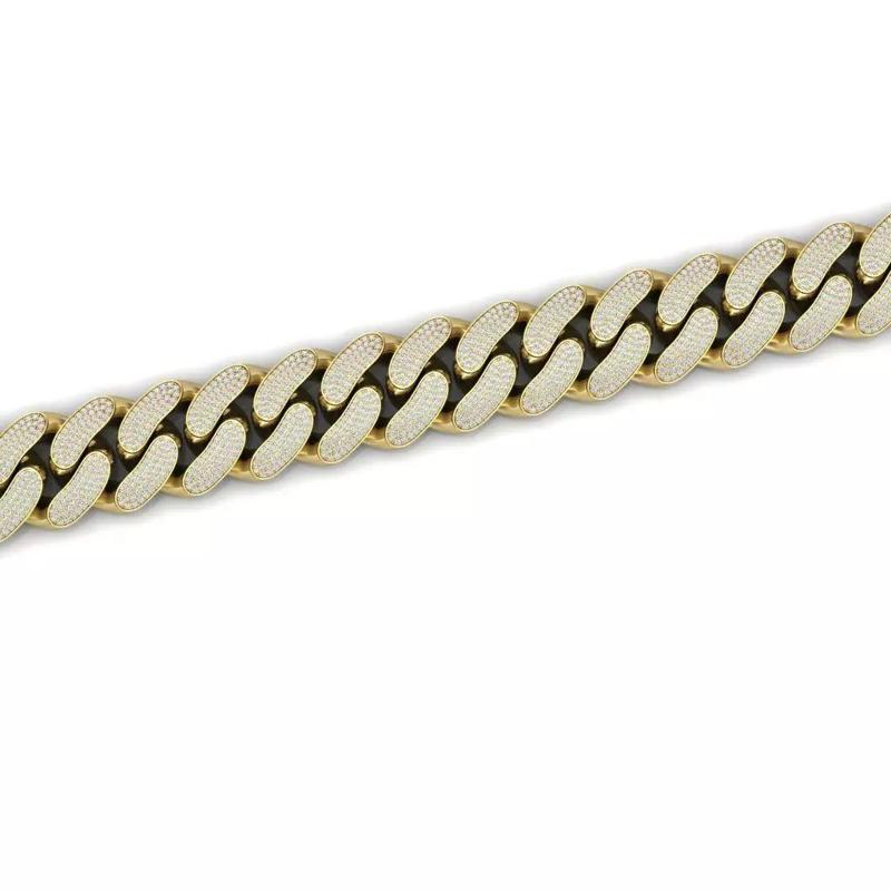 Cuban Chain 4 rows Diamonds Gold Necklace