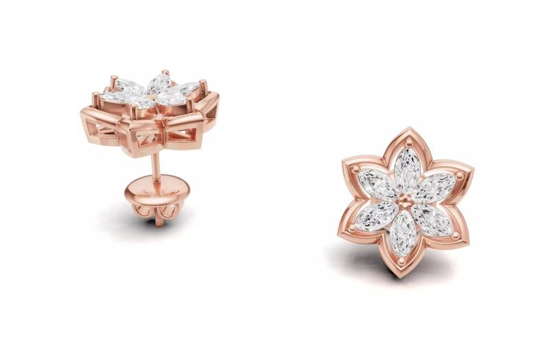 Marquise Diamond Flower Stud Earrings For Women