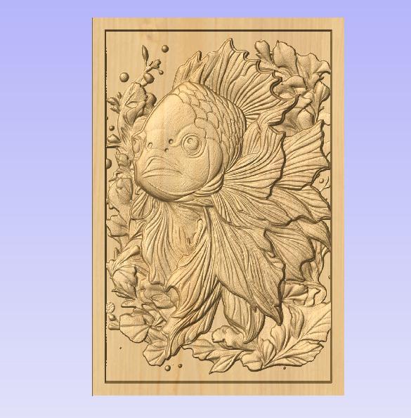 Ornamental Goldfish Relief STL – Elegant CNC Wood Carving File for Nature-Inspired Wall Art