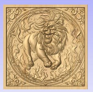 Mythical Lion in Flames – STL Relief for CNC Wood Carving