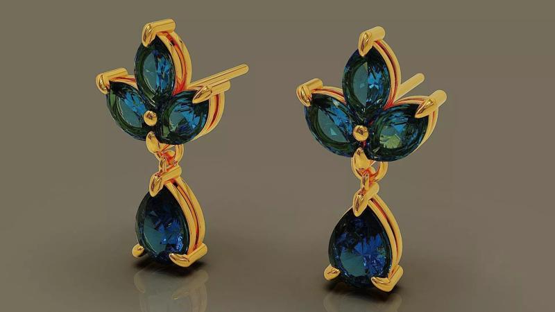 prong set marquise and pear shape diamond stud earring