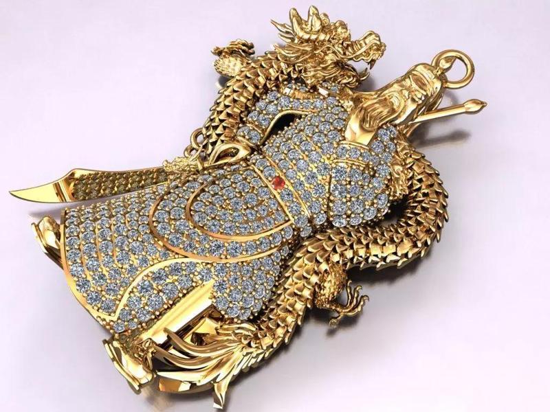 Chinese statue pendant 3D Quan Cong