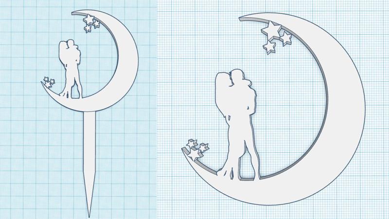 Lovers moon and stars, cake topper, wall art decor, PACK of 2 pcs, couple in love, marriage, engagement, Valentine's Day, love gift, couple silhouettes, Wedding Decoration