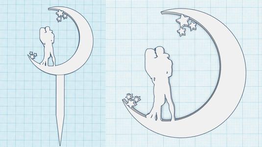 Lovers moon and stars, cake topper, wall art decor, PACK of 2 pcs, couple in love, marriage, engagement, Valentine's Day, love gift, couple silhouettes, Wedding Decoration