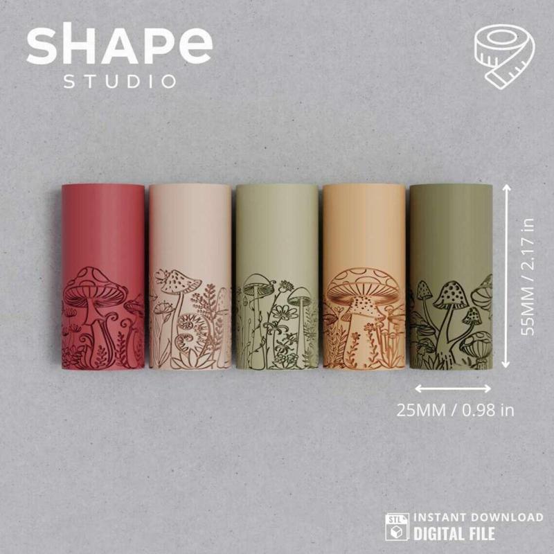 PACK | MUSHROOMS | 5 different designs | Polymer clay Seamless Hollow texture roller | Digital STL file | Clay texture