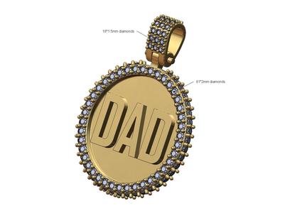 Dad diamond round iced pendant with bail 3D print model