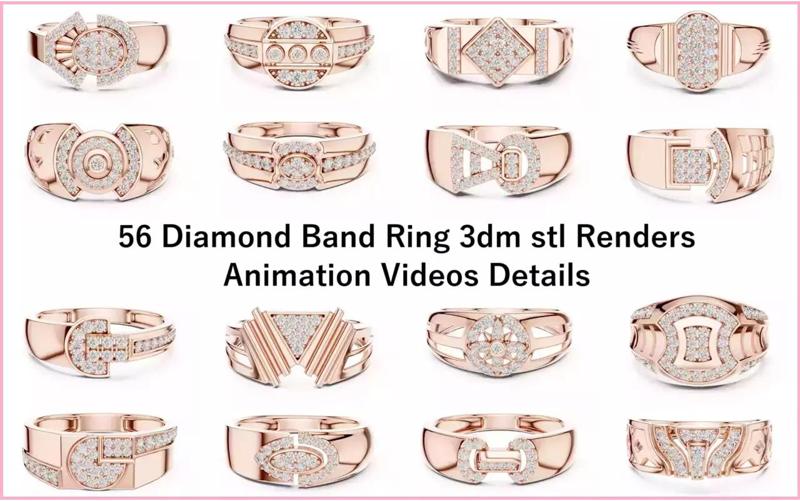 56 Diamond Band Ring 3dm stl renders animation videos details 3D Model Collection