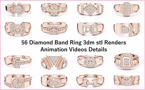 56 Diamond Band Ring 3dm stl renders animation videos details 3D Model Collection