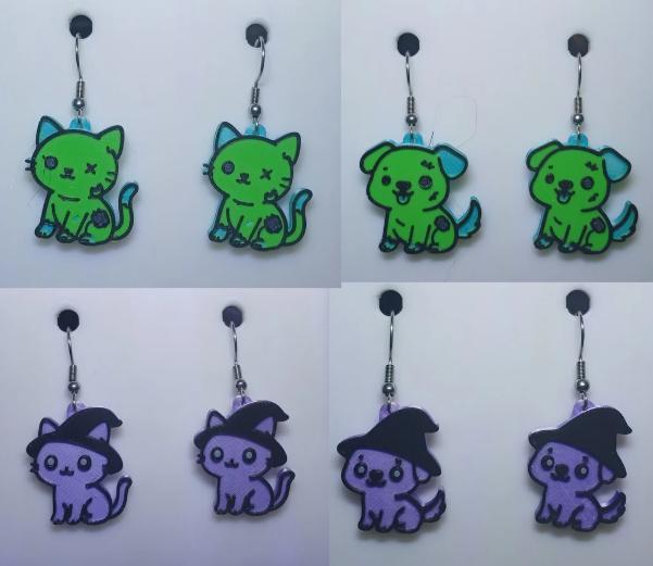 Monster Mix Zombie and Witch Earrings & Keychains – Halloween Pet Outfits (No AMS Needed)