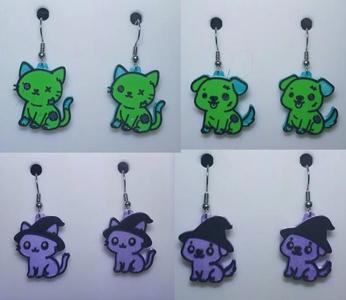Monster Mix Zombie and Witch Earrings & Keychains – Halloween Pet Outfits (No AMS Needed)