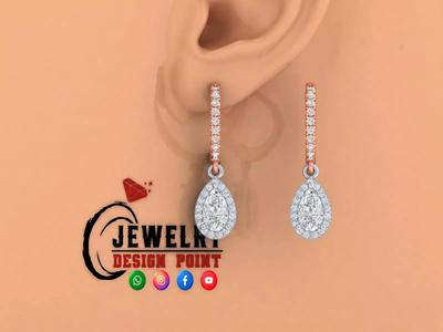 Custom Diamond Hoops Earring - Solitaire Pear Earrings - Unisex