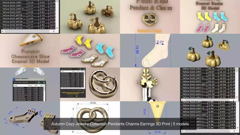 Autumn Cozy Jewelry Collection Pendants Charms Earrings 3D Print