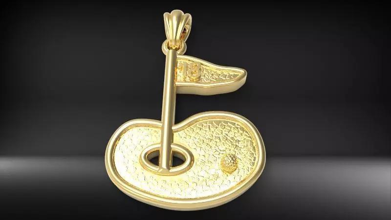 Golf Green with 18th Hole Flag Pendant