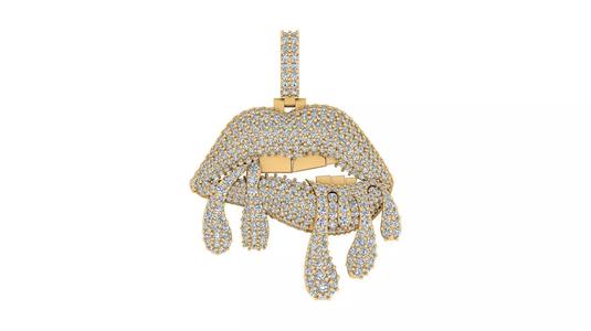 Dripping Diamond Lips Gold Pendant