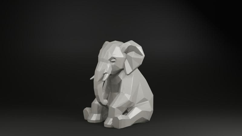 Low Poly Elephant STL – Geometric 3D Print Animal Statue