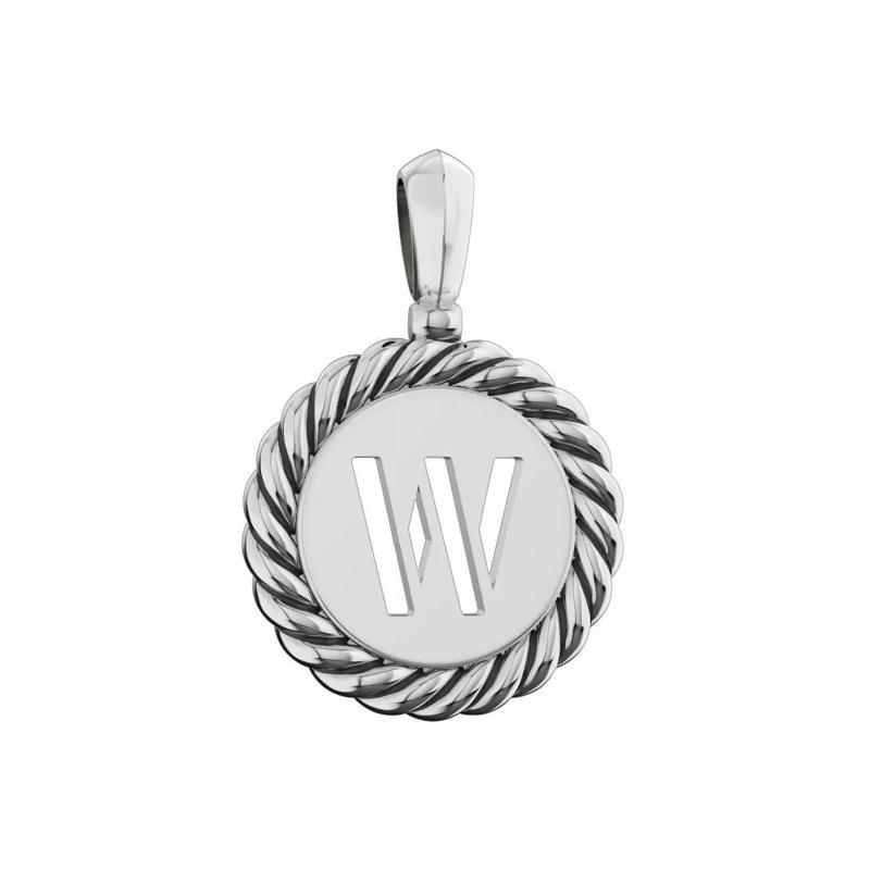 N175 W rope initial pendant in sterling silver