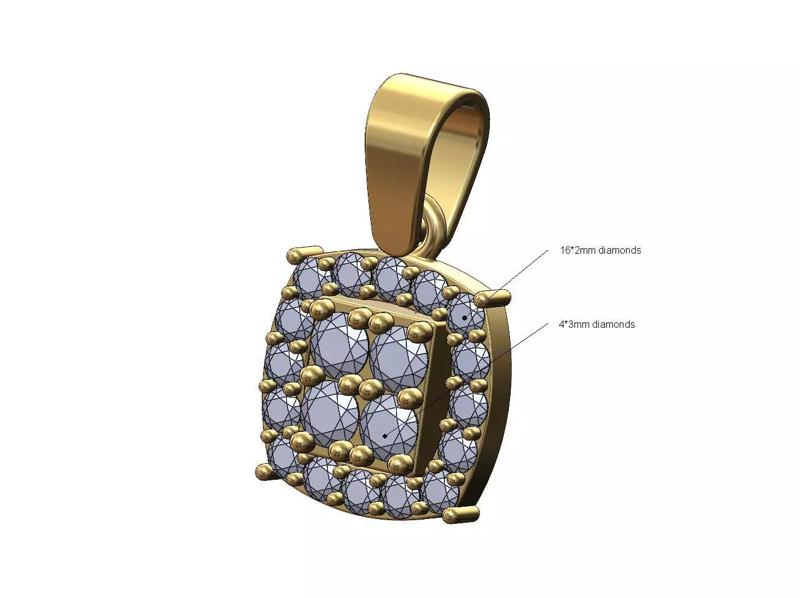 Diamond square cluster pendant charm with bail