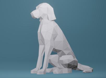 Low poly 3D Model of a Sitting Dog, Low poly Dog Sitting Pointer