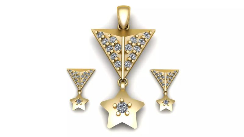 Stylish Traingle staar Pendant And Earring 3d Printable Model