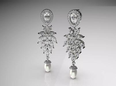 Marquise diamond  pearl stl  pendant earrings model pe0010