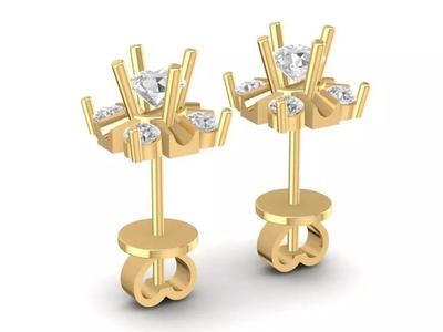 Elegant Baguette and Round Diamond Stud Earrings for Women 1376