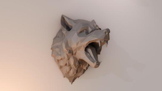 wolf head wall mount roaring low poly stl