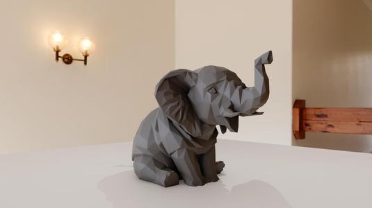 baby elephant sitting trunk up low poly stl