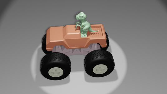 DINOSAUR RIDING MONSTERTRUCK  PRINT-IN-PLACE DINOSAUR / CUTE TYRANNOSAURUS / DINO SPIKE WILD / T-REX