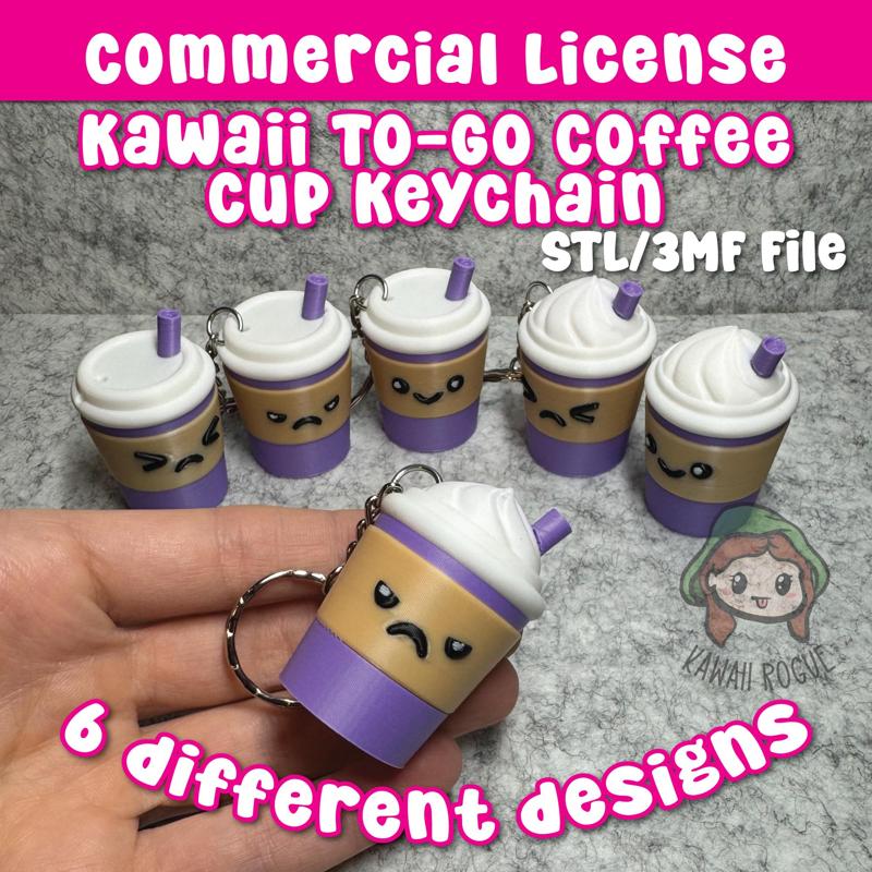 Kawaii To-Go Coffee Cup Keychain - Different Faces - Commercial Use