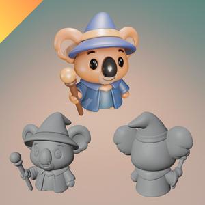 Wizard Koala Figurine – STL, OBJ, and GLB 3D Print Model
