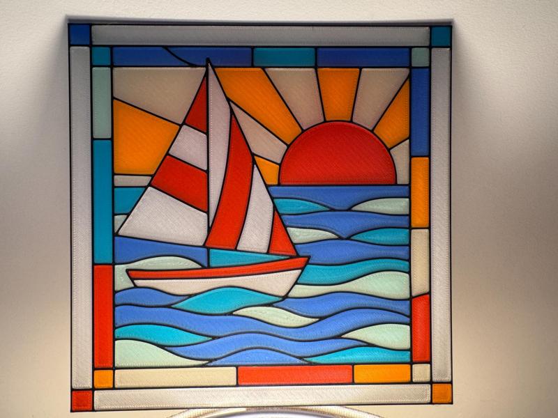 Stained Glass Ocean Sailboat  Scene