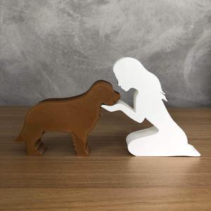 Girl and her Golden Retriever (straight hair) for 3D printer or laser cut